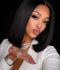 Veloura Signature Bob Full Frontal HD lace wig worn by model, black background